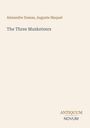 Text: "Alexandre Dumas, Auguste Maquet. The Three Musketeers. ANTIQUUM NOVUM." Schlichte beige Buchcovergestaltung.