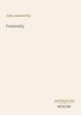 Text: "John Galsworthy", "Fraternity", "ANTIQUM NOVUM". Ein minimalistisches Design auf hellem Hintergrund.
