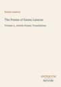 Text: "Emma Lazarus", "The Poems of Emma Lazarus", "Volume 2, Jewish Poems: Translations". Unten: "ANTIQUM NOVUM". Beige Hintergrund.