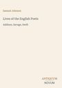 Oben steht "Samuel Johnson". Darunter: "Lives of the English Poets", "Addison, Savage, Swift". Unten: "ANTIQUM NOVUM". Beigefarbener Hintergrund.