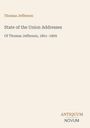 Text oben links: "Thomas Jefferson", mittig: "State of the Union Addresses Of Thomas Jefferson, 1801-1809", unten rechts: "ANTIQUM NOVUM". Beige Hintergrund.