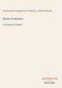 Oben: Autorenname, darunter "Boris Godunov: A Drama in Verse". Unten rechts steht "ANTIQUM NOVUM". Beigefarbener Hintergrund.