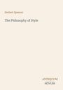 "Herbert Spencer, The Philosophy of Style" in der Mitte. Unten rechts steht "ANTIQUM NOVUM". Beige Hintergrund, minimalistisches Design.