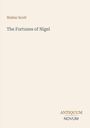 Text: "Walter Scott, The Fortunes of Nigel, ANTIQUUM NOVUM". Beige Hintergrund, klar und minimalistisch.