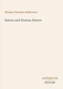Buchtitel: "Nature and Human Nature" von Thomas Chandler Haliburton. Unten rechts steht "ANTIQUM NOVUM". Schlichtes Design.