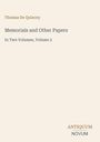Oben: "Thomas De Quincey". Mittig: "Memorials and Other Papers, Volume 2". Unten: "ANTIQUM NOVUM" in einem minimalistischen Stil.