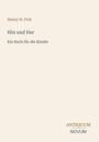 Der Text "Henry H. Fick, Hin und Her, Ein Buch für die Kinder." Unten steht "ANTIQUM NOVUM". Beige Hintergrund.