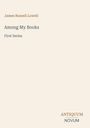 Text: "James Russell Lowell", "Among My Books", "First Series", "ANTIQUM NOVUM". Schlichter beiger Hintergrund.