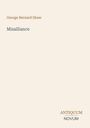 "George Bernard Shaw, Misalliance, ANTIQUUM NOVUM. Beige Hintergrund, schlichte Typografie, minimalistisches Design."
