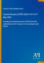 "Council Decision (CFSP) 2025/1107 of 27 May 2025, updating projects under PESCO." Blauer Hintergrund mit Verlagssignet.