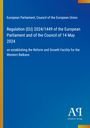 Text: Regulation (EU) 2024/1449, European Parliament. Design: Blau mit gelbem Streifen links, Logo unten rechts.