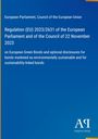 Regulation (EU) 2023/2631, Europäisches Parlament, Nachhaltigkeitsanleihen. Blaues Cover mit Antiphon Verlag Logo.