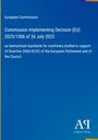 Text über harmonisierte Maschinenstandards, darunter EU-Kommissionsentscheid. Blaues Design, Logo unten rechts.