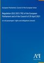 Text der EU-Verordnung von 2021 über Fahrgastrechte. Blaues Design mit Logo der Antiphon Verlag.