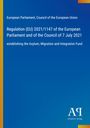 Text über EU-Verordnung von 2021, Aufbau des Asyl-, Migrations- und Integrationsfonds, blau-gelber Hintergrund. Logo unten.