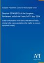 Europäisches Parlament, Richtlinie 2014/68/EU zur Harmonisierung von Druckgeräten; blaues Design, Antiphon Verlag Logo.