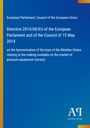 Text über EU-Richtlinie 2014/68 zur Harmonisierung von Gesetzen über Druckgeräte. Blaues Layout mit Logo unten.