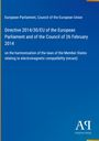 "Directive 2014/30/EU...harmonisation of laws...electromagnetic compatibility" auf blauem Hintergrund mit Logo "AΛ".