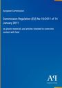 Text: "European Commission. Commission Regulation (EU) No 10/2011 of 14 January 2011 on plastic materials and articles intended to come into contact with food." Unten rechts Logo: "Antiphon Verlag" in Weiß auf blauem Hintergrund.