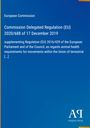 Text: European Commission, Commission Delegated Regulation (EU) 2020/688, Antiphon Verlag Logo. Hintergrund: Blau.