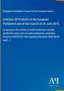 Directive 2013/36/EU des Europäischen Parlaments, zugänglich für Kreditinstitute und deren Aufsicht. Blaues Cover. Logo "AP".