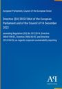 Directive (EU) 2022/2464 vom 14. Dezember 2022, Änderungen zur Nachhaltigkeitsberichterstattung. Blau mit Verlagslogo.
