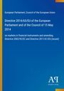 Titel: "Directive 2014/65/EU" des Europäischen Parlaments. Blaues Design mit gelbem Rand. Antiphon Verlag Logo.