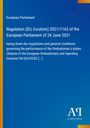 Regulation (EU, Euratom) 2021/1163 des Europäischen Parlaments, Titel in Weiß auf blauem Grund, gelber Randstreifen.