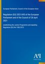 "Regulation (EU) 2021/693, Justice Programme, blauer Hintergrund, gelber Rand, Antiphon Verlag Logo unten rechts."