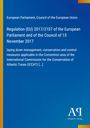 Titel und Informationen über eine EU-Verordnung zum Management und Schutz von Tunfischen. Blaues Layout.