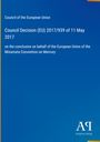 Text zur Entscheidung des Rates der EU über das Minamata-Übereinkommen, blaues Hintergrunddesign, Verlagslogo unten.