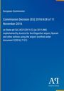 Text: "European Commission", "Commission Decision (EU) 2018/628 of 11 November 2016" und weitere Details zur Entscheidung. Unten rechts ein Logo "AR Antiphon Verlag". Hintergrund ist blau.