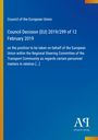 Council Decision (EU) 2019/299 vom 12. Februar 2019, blauer Hintergrund, gelber Streifen links, AQ-Logo.