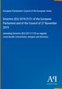 Titel: Directive (EU) 2019/2121. Thema: grenzüberschreitende Umwandlungen, Fusionen und Teilungen. Blaues Cover mit Logo.