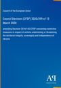 "Council Decision (CFSP) 2020/399" steht im Zentrum. Blaues Layout mit gelbem Rand rechts und links sowie einem Verlagsemblem unten.