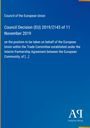 "Council Decision (EU) 2019/2143 of 11 November 2019" in Weiß auf blauem Hintergrund, minimalistisches Design.