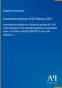 Der Text beginnt mit "European Commission" und behandelt Entscheidungen zur Gesundheitsfinanzierung 2011. Blaues Design, Logo unten.