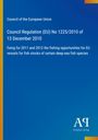 Council of the European Union, Regulation (EU) No 1225/2010 on fisheries, blue Hintergrund, Antiphon Verlag-Logo.