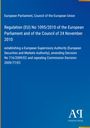 Titel: Regulation (EU) No 1095/2010. Text über europäische Aufsichtsbehörde. Blauer Hintergrund mit Logo am unteren Rand.