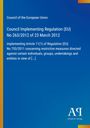 "Council of the European Union. Implementation regulation details. Blaues Design, gelbe und orange Akzentlinie rechts."