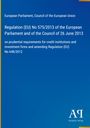 Regulation (EU) No 575/2013 des Europäischen Parlaments vom 26. Juni 2013; blau mit gelbem Rand auf der linken Seite.