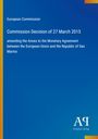 „European Commission. Commission Decision of 27 March 2015. Antiphon Verlag.“ Blauer Hintergrund mit Farbverlauf.
