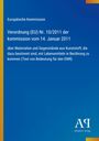 Text über EU-Verordnung Nr. 10/2011 zu Kunststoffen bei Lebensmitteln. Blaues Design mit EU-Kommissionsvermerk.