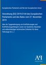 Verordnung (EU) 2019/2144 des Europäischen Parlaments über Typgenehmigung von Kraftfahrzeugen, blauer Hintergrund.