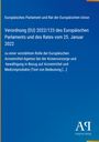 Text über die EU-Verordnung 2022/123 zur Rolle der Arzneimittel-Agentur. Blaues Hintergrunddesign. Unten rechts ein Logo.