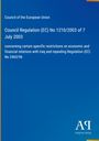 Text: "Council Regulation (EC) No 1210/2003 of 7 July 2003. Restrictions on economic relations with Iraq. Antiphon Verlag."  
Hintergrund: Blau mit gelbem Rand.