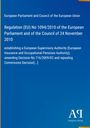 Regulation (EU) No 1094/2010 von Parlament und Rat, EU-Aufsichtsbehörde für Versicherungen, blau-weißer Hintergrund.