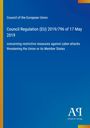 Text:
Ratsverordnung (EU) 2019/796 vom 17. Mai 2019.
Blauer Hintergrund, links gelber Streifen, rechts unten Logo.