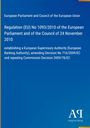 Ein blaues Cover mit weißem Text über EU-Verordnung zur Europäischen Aufsichtsbehörde im Finanzsektor, Logo unten rechts.
