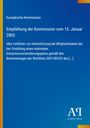 Text über EU-Kommissionsempfehlung 2003 zu Emissionsplänen auf blauem Hintergrund, Verlagslogo unten rechts.